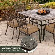 Hanover - Traditions 9pc: 8 Dining Chairs, 60" Square Cast Table - Tan/Cast-United Backyard