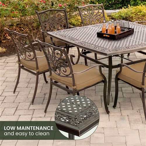 Hanover - Traditions 9pc: 8 Dining Chairs, 60" Square Cast Table - Tan/Cast-United Backyard