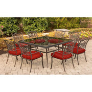 Hanover - Traditions 9pc: 8 Dining Chairs, 60" Square Glass Top Table - Red/Glass-United Backyard