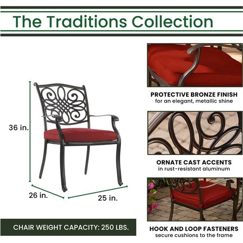 Hanover - Traditions 9pc: 8 Dining Chairs, 96"x60" Oval Cast Table - Red/Bronze-United Backyard