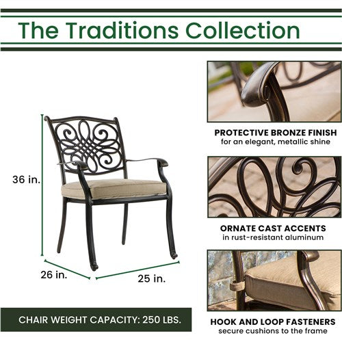 Hanover - Traditions 9pc: 8 Dining Chairs, 96"x60" Oval Cast Table - Tan/Bronze-United Backyard