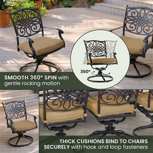 Hanover - Traditions 9pc: 8 Swivel Rockers, 42x84" Cast Table - Tan/Cast-United Backyard