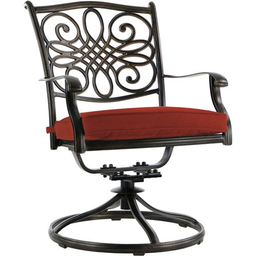 Hanover - Traditions 9pc: 8 Swivel Rockers, 42x84" Glass Top Table - Red/Glass-United Backyard