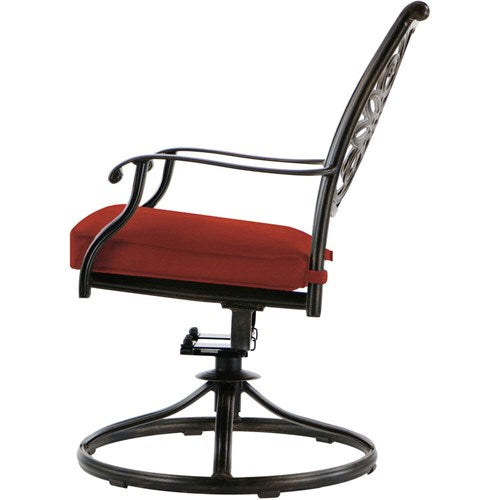 Hanover - Traditions 9pc: 8 Swivel Rockers, 42x84" Glass Top Table - Red/Glass-United Backyard