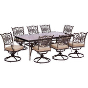 Hanover - Traditions 9pc: 8 Swivel Rockers, 42x84" Glass Top Table - Tan/Glass-United Backyard
