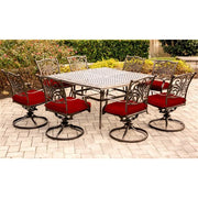 Hanover - Traditions 9pc: 8 Swivel Rockers, 60" Square Cast Table - Red/Cast-United Backyard