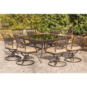 Hanover - Traditions 9pc: 8 Swivel Rockers, 60" Square Glass Top Table - Tan/Glass-United Backyard