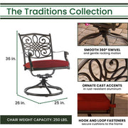 Hanover - Traditions 9pc: 8 Swivel Rockers, 96"x60" Oval Cast Table - Red/Bronze-United Backyard