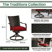 Hanover - Traditions 9pc: 8 Wicker Back Swivel Rockers, 42"x84" Cast Table - Red/Bronze-United Backyard