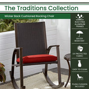 Hanover - Traditions Wicker Back Porch Rocker with Cushion - Red/Bronze-United Backyard