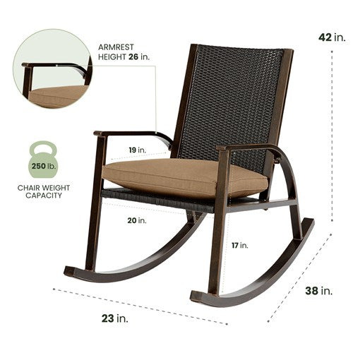 Hanover - Traditions Wicker Back Porch Rocker with Cushion - Tan/Bronze-United Backyard