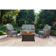 Hanover - Ventura 4pc Fire Pit Set with Wood Grain Tile Top - Brown/Blue-United Backyard