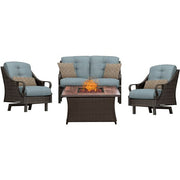 Hanover - Ventura 4pc Fire Pit Set with Wood Grain Tile Top - Brown/Blue-United Backyard