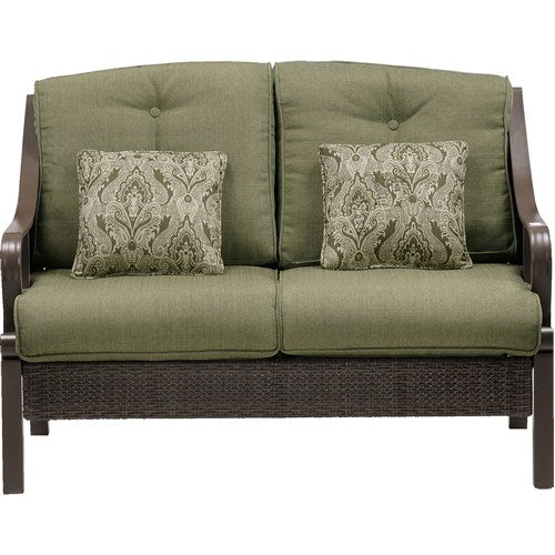 Hanover - Ventura 4pc Fire Pit Set with Wood Grain Tile Top - Brown/Meadow Green-United Backyard