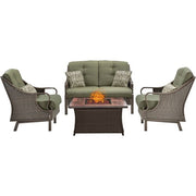 Hanover - Ventura 4pc Fire Pit Set with Wood Grain Tile Top - Brown/Meadow Green-United Backyard
