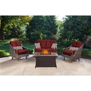 Hanover - Ventura 4pc Fire Pit Set with Wood Grain Tile Top - Brown/Red-United Backyard