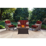 Hanover - Ventura 4pc Fire Pit Set with Wood Tan Tile Top - Brown/Red-United Backyard