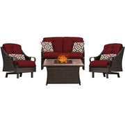 Hanover - Ventura 4pc Fire Pit Set with Wood Tan Tile Top - Brown/Red-United Backyard