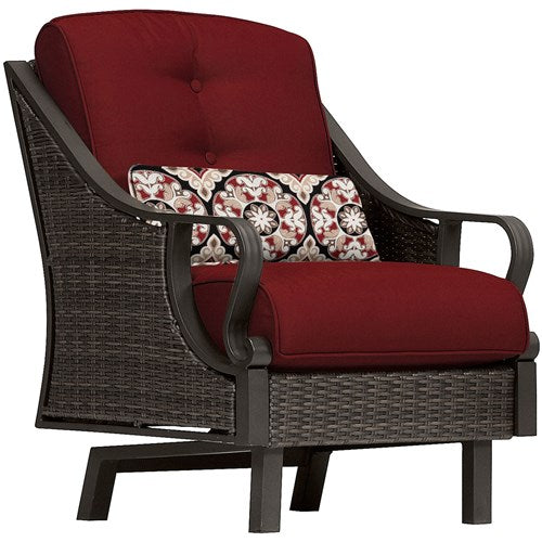 Hanover - Ventura 4pc Seating Set: Sofa, 2 glide chairs, ceramic tile coffee table - Brown/Crimson Red-United Backyard