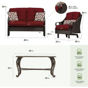 Hanover - Ventura 4pc Seating Set: Sofa, 2 glide chairs, ceramic tile coffee table - Brown/Crimson Red-United Backyard