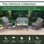 Hanover - Ventura 4pc Seating Set: Sofa, 2 glide chairs, ceramic tile coffee table - Brown/Ocean Blue-United Backyard