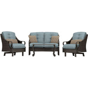 Hanover - Ventura 4pc Seating Set: Sofa, 2 glide chairs, ceramic tile coffee table - Brown/Ocean Blue-United Backyard