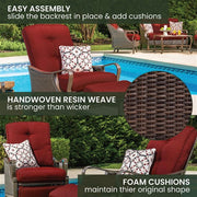 Hanover - Ventura Luxury Recliner with Pillow Accessory, All-weather, Resin Weave - Brown/Crimson Red-United Backyard