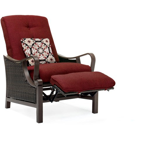 Hanover - Ventura Luxury Recliner with Pillow Accessory, All-weather, Resin Weave - Brown/Crimson Red-United Backyard
