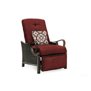 Hanover - Ventura Luxury Recliner with Pillow Accessory, All-weather, Resin Weave - Brown/Crimson Red-United Backyard