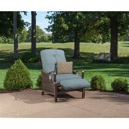 Hanover - Ventura Luxury Recliner with Pillow Accessory, All-weather, Resin Weave - Brown/Ocean Blue-United Backyard