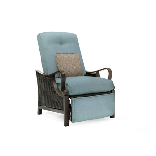 Hanover - Ventura Luxury Recliner with Pillow Accessory, All-weather, Resin Weave - Brown/Ocean Blue-United Backyard