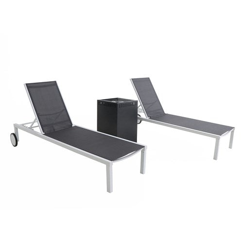 Hanover - Windham 3pc Chaise Set: 2 Chaise Lounges and Gas Fire Pit - White/Gray-United Backyard