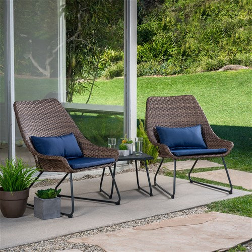Mod Furniture - 3pc Seating Set: 2 steel side chairs, accent table - Navy-United Backyard