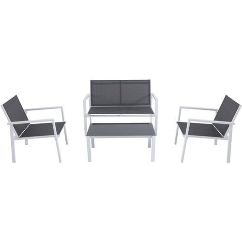 Mod Furniture - 4PC Seating Set: Sling Loveseat, 2 Sling Side Chairs, Coffee Table - White/Gray-United Backyard