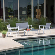 Mod Furniture - 4PC Seating Set: Sling Loveseat, 2 Sling Side Chairs, Coffee Table - White/Gray-United Backyard