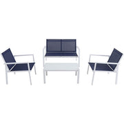 Mod Furniture - 4PC Seating Set: Sling Loveseat, 2 Sling Side Chairs, Coffee Table - White/Navy-United Backyard