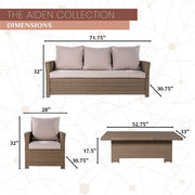 Mod Furniture - Aiden 4pc Seating Set: 2 Side Chairs, Sofa, Adjustable Coffee Table - Tan/Grey-United Backyard