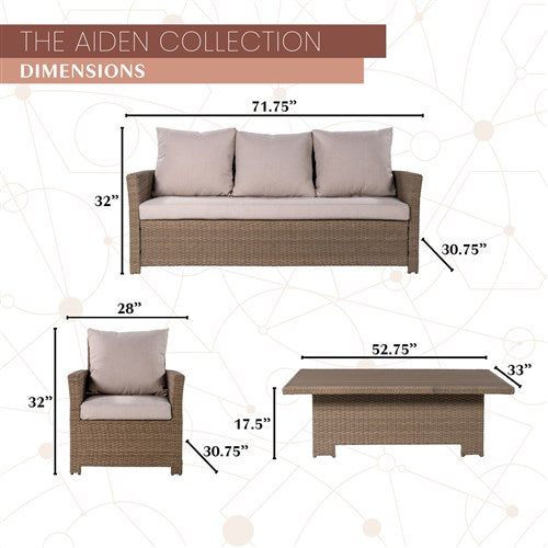 Mod Furniture - Aiden 4pc Seating Set: 2 Side Chairs, Sofa, Adjustable Coffee Table - Tan/Grey-United Backyard