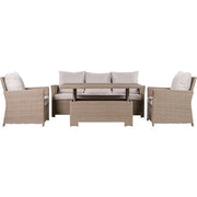 Mod Furniture - Aiden 4pc Seating Set: 2 Side Chairs, Sofa, Adjustable Coffee Table - Tan/Grey-United Backyard