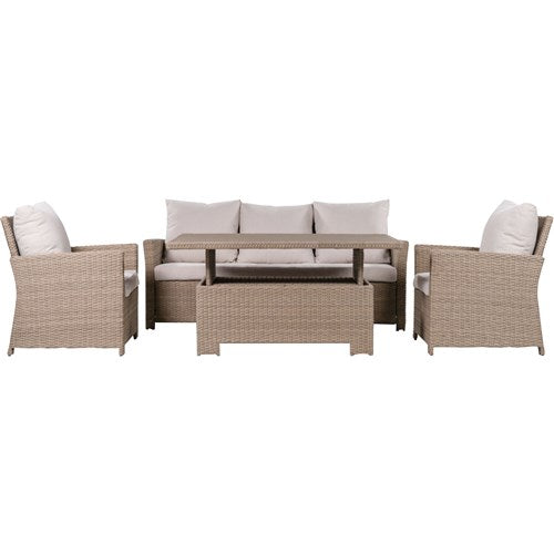 Mod Furniture - Aiden 4pc Seating Set: 2 Side Chairs, Sofa, Adjustable Coffee Table - Tan/Grey-United Backyard