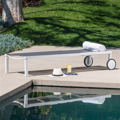 Mod Furniture - Aluminum Sling Armless Chaise Lounge Chair - White/Gray-United Backyard