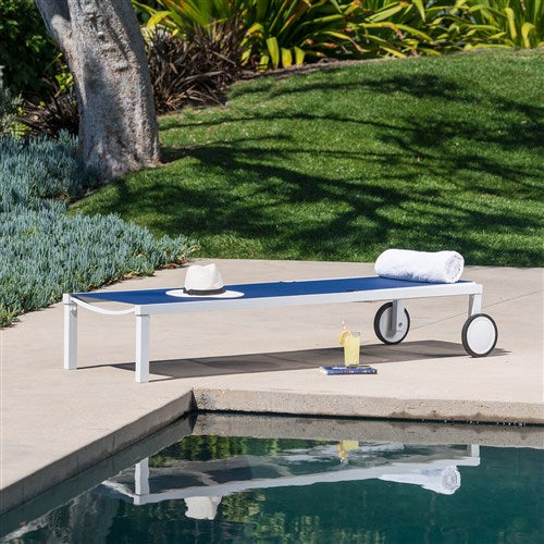 Mod Furniture - Aluminum Sling Armless Chaise Lounge Chair - White/Navy-United Backyard