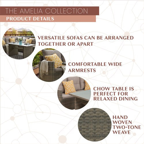 Mod Furniture - Amelia 3pc Set: Sectional Deep Seating Set with Chow Table - Grey-United Backyard