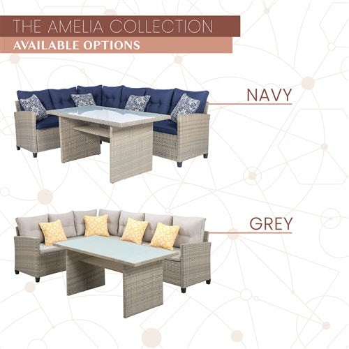 Mod Furniture - Amelia 3pc Set: Sectional Deep Seating Set with Chow Table - Grey-United Backyard