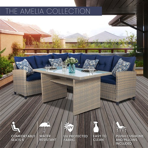 Mod Furniture - Amelia 3pc Set: Sectional Deep Seating Set with Chow Table - Navy-United Backyard