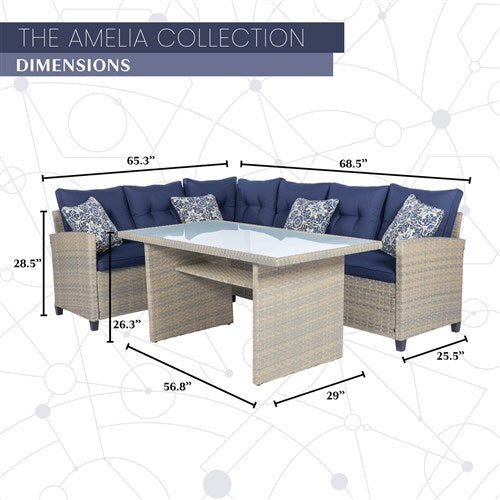 Mod Furniture - Amelia 3pc Set: Sectional Deep Seating Set with Chow Table - Navy-United Backyard