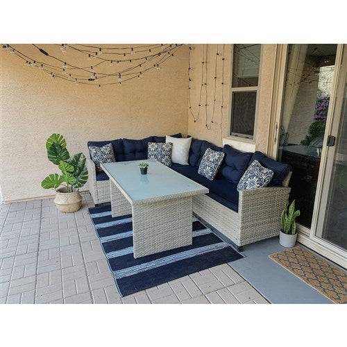 Mod Furniture - Amelia 3pc Set: Sectional Deep Seating Set with Chow Table - Navy-United Backyard