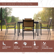 Mod Furniture - Asher 5pc Dining Set: 4 Faux Wood Aluminum Chairs and 43" Slat Table - Brown/Grey-United Backyard
