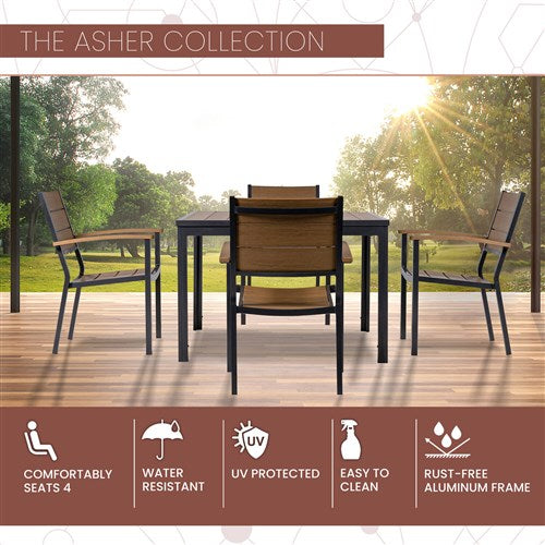 Mod Furniture - Asher 5pc Dining Set: 4 Faux Wood Aluminum Chairs and 43" Slat Table - Brown/Grey-United Backyard
