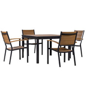 Mod Furniture - Asher 5pc Dining Set: 4 Faux Wood Aluminum Chairs and 43" Slat Table - Brown/Grey-United Backyard